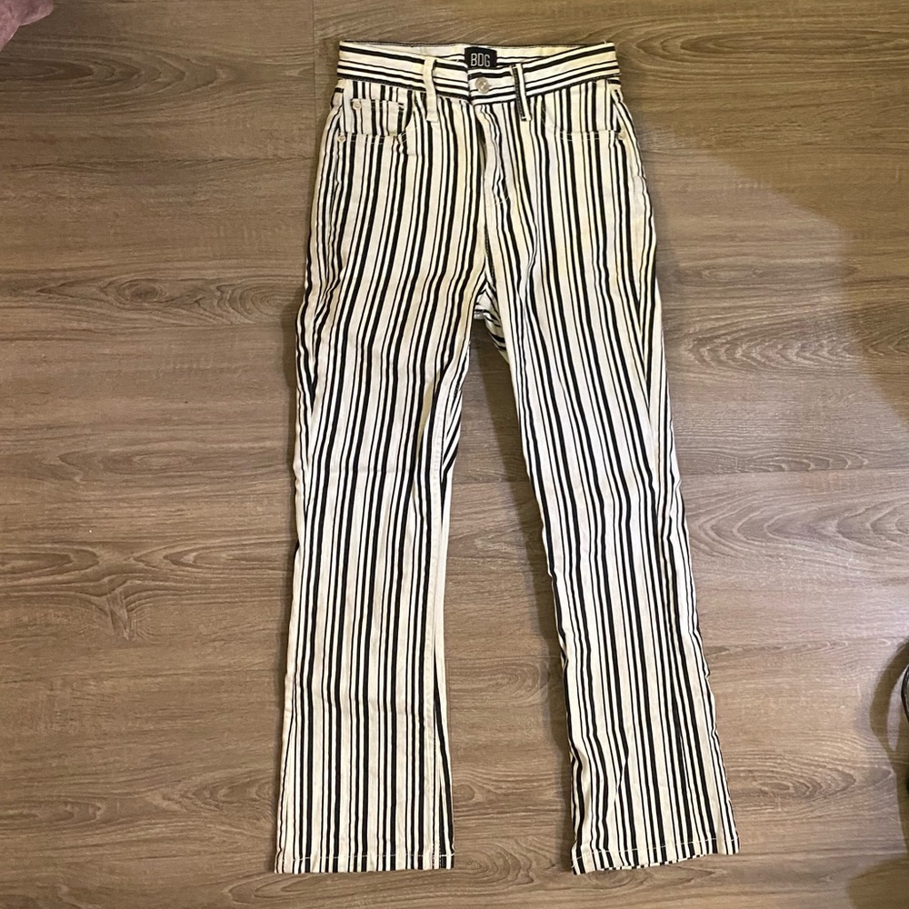black and white striped BDG jeans